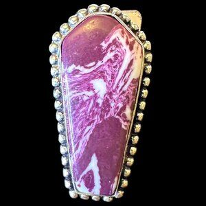 Natural Spiny Oyster Purple Dahlia Stone Sterling Silver Overlay Ring
